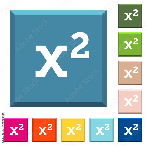 Math exponentiation white icons on edged square buttons