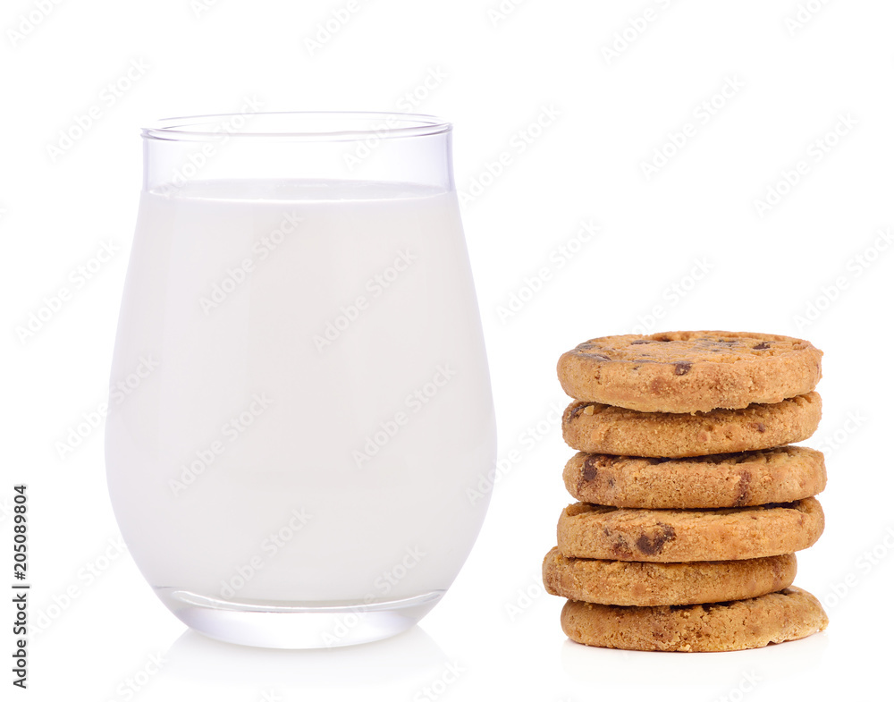 fresh milk in the glass and cookies on white background fresh milk in the glass and cookies on white background