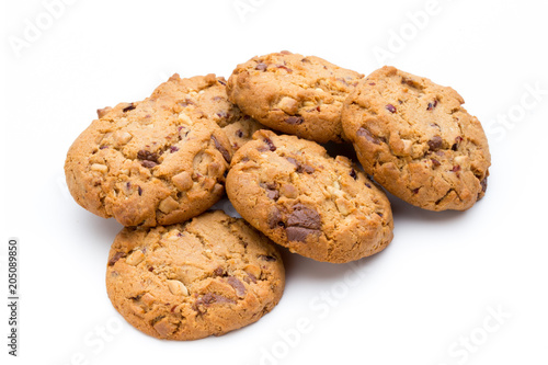 Chocolate chip cookie isolated on white background.
