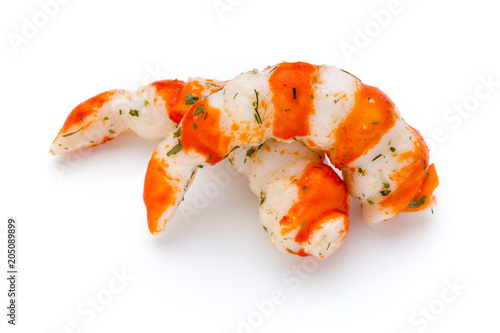 Cooked shrimps isolated on white background. photo