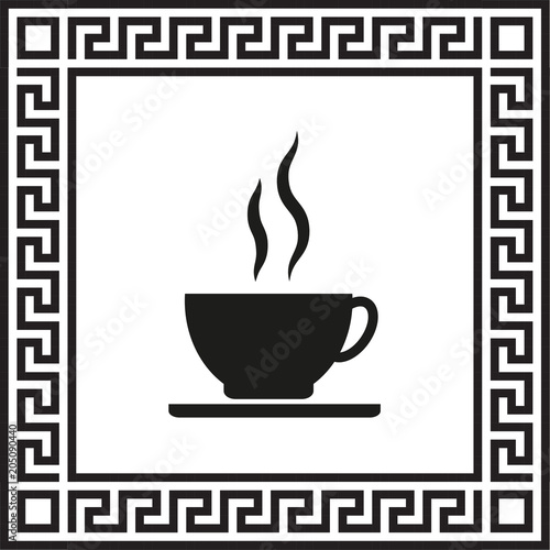 Vector icon of coffee in a frame with a Greek ornament