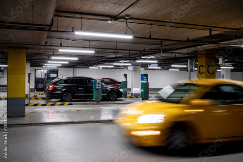 Underground parking garage in a shopping mall