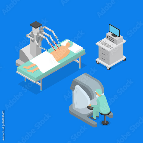 Robotic Surgery Concept 3d Icons Set Isometric View. Vector