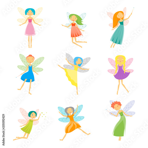 Cartoon Characters Fairies Set. Vector