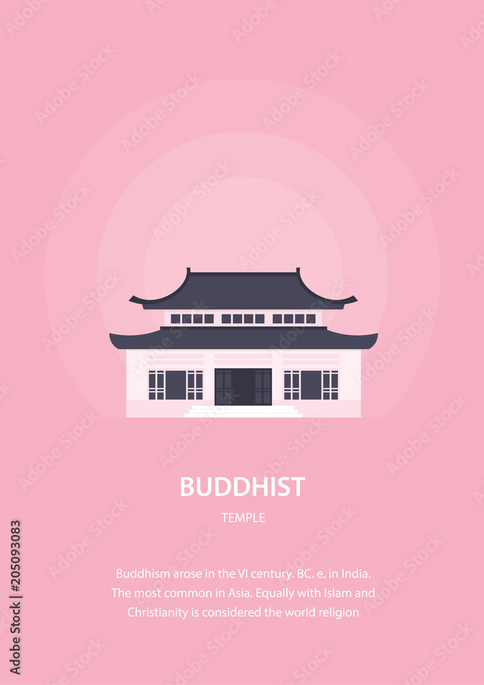 Pagoda. Buddhist temple. Architecture of the East. Religious buildings. Vector illustration