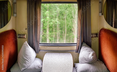 First class train compartment interior for two