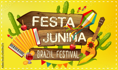 Festa Junina illustration traditional Brazil June festival party. Vector illustration. Latin American holiday.