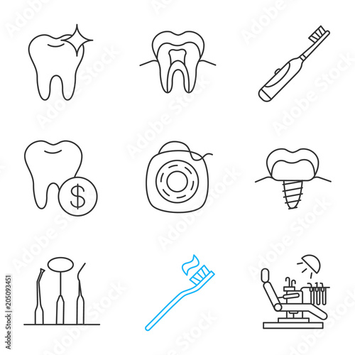 Dentistry linear icons set