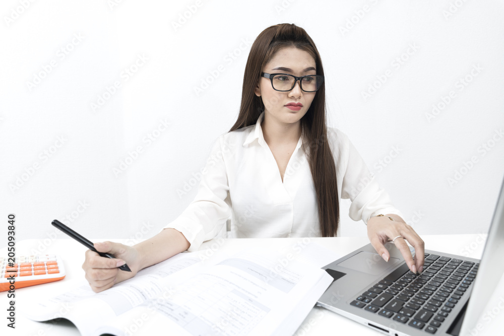 Young asian businesswoman with tons of work documents, busy and lot of work concept Young asian businesswoman with tons of work documents, busy and lot of work concept
