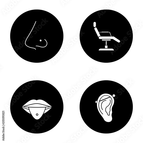 Tattoo studio glyph icons set