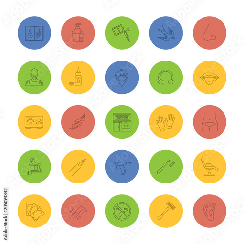 Tattoo studio linear icons set