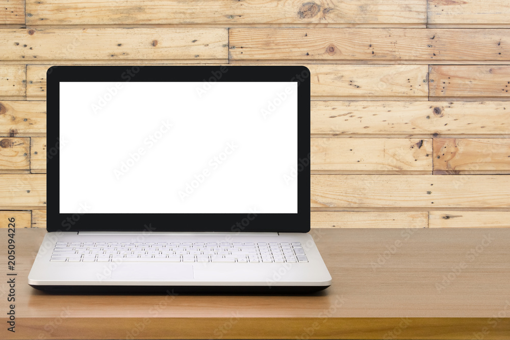 Mock up Laptop with blank screen on wooden table with modern interior background.Mock up business concept. Mock up Laptop with blank screen on wooden table with modern interior background.Mock up business concept.