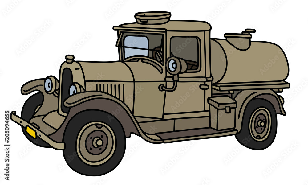 The vintage sand military tank truck