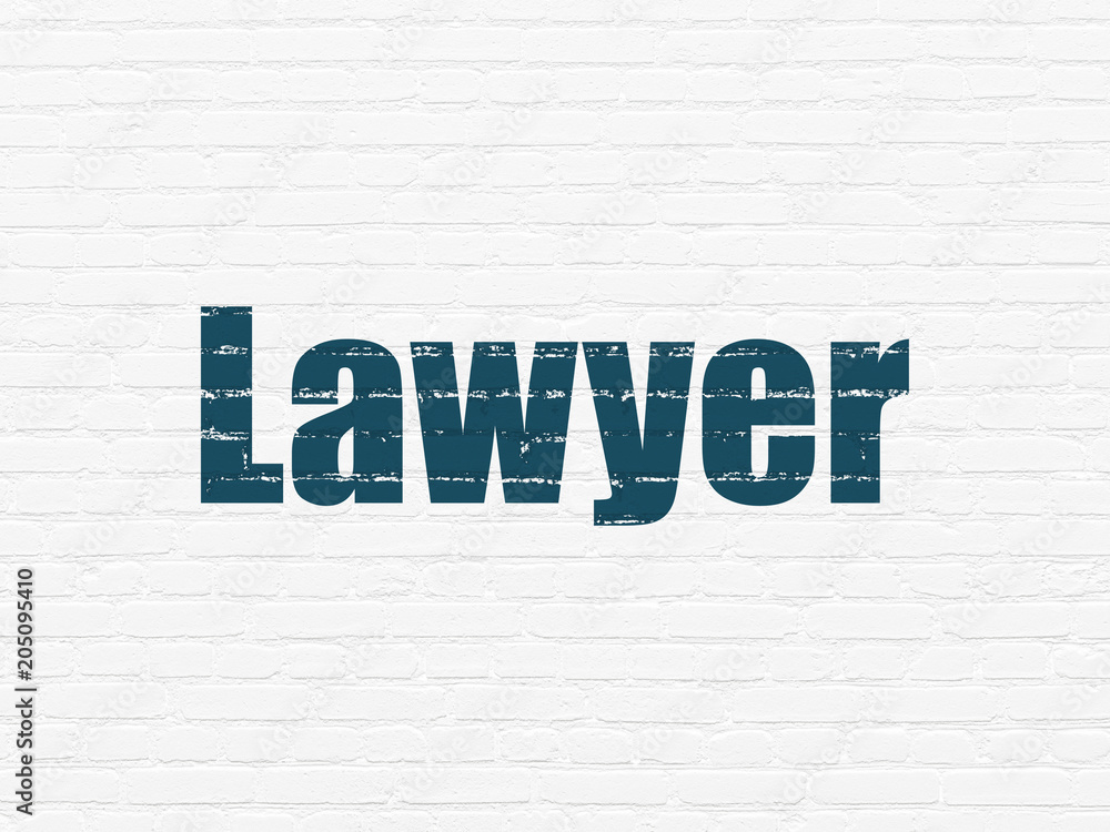 Law concept: Painted blue text Lawyer on White Brick wall background Law concept: Painted blue text Lawyer on White Brick wall background