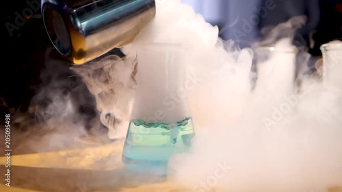 Flask with liquid nitrogen in slow motion