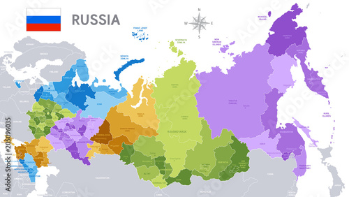 Stampa su tela Administrative map of Russian Federation