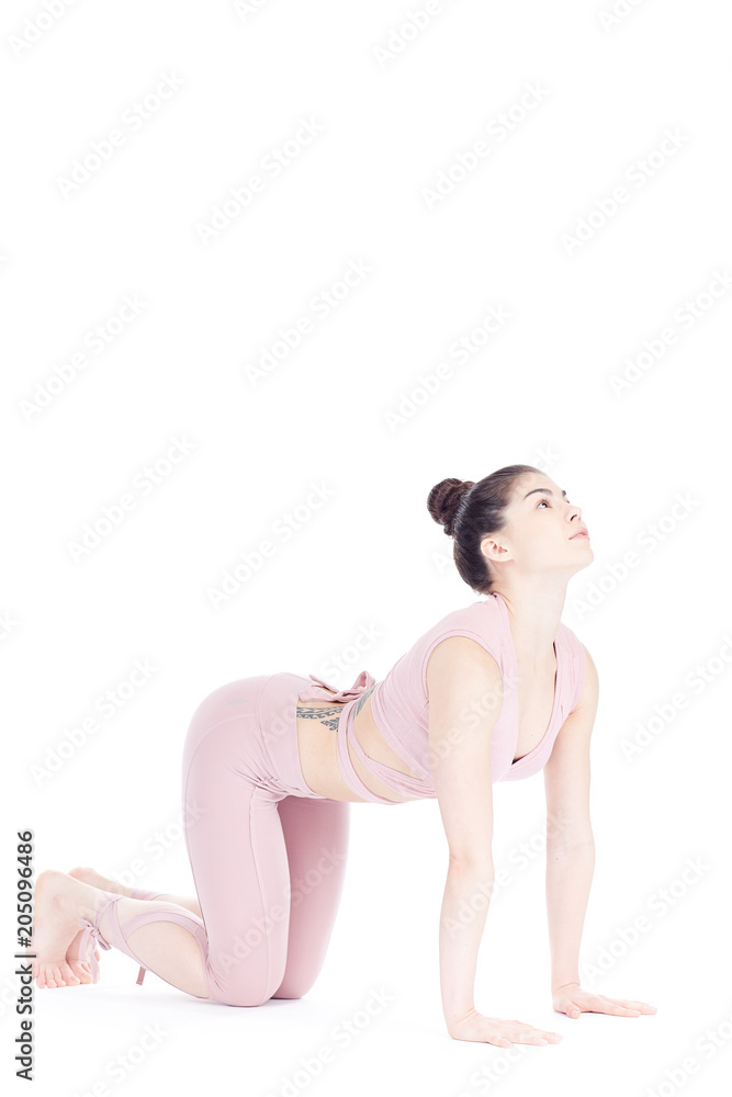 Obraz premium Young woman, professional yoga instructor practicing asanas isolated on white