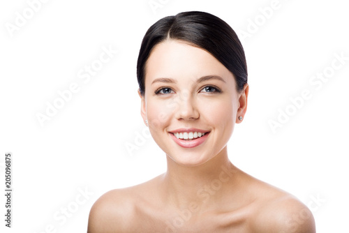 Isolated on white background portrait of young attractive woman