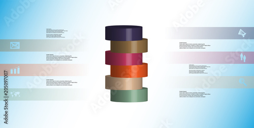 3D illustration infographic template with cylinder horizontally sliced to six parts