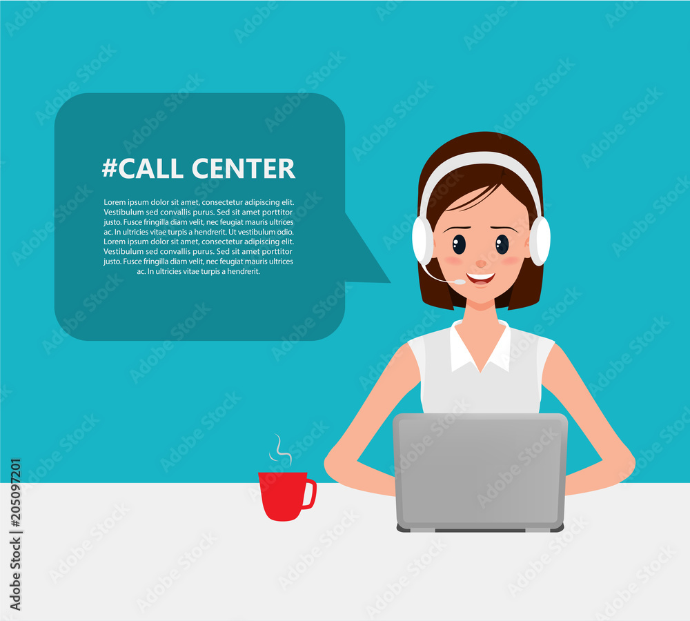 Businesswoman in call center. People working with laptop. Businesswoman in call center. People working with laptop.