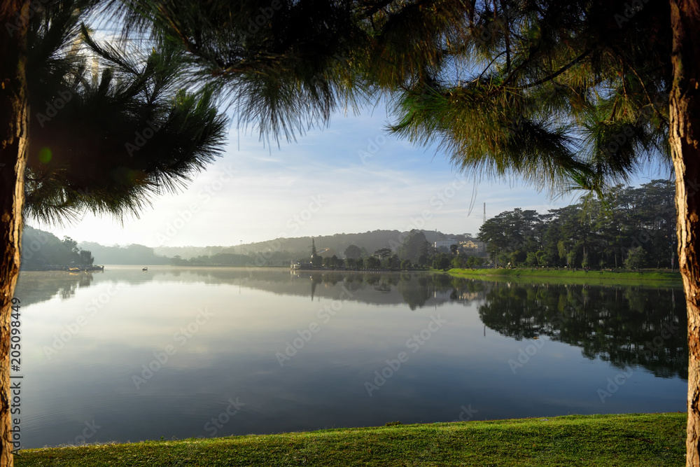 View of Xuan Huong Lake in the morning. The lake is popular for sightseeing, jogging, strolling and fishing View of Xuan Huong Lake in the morning. The lake is popular for sightseeing, jogging, strolling and fishing