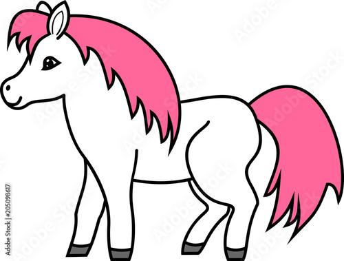 White cute cartoon pony with pink mane