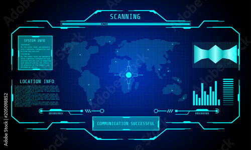 Futuristic User Interface HUD World Map Space Monitor Information Illustration Vector Background