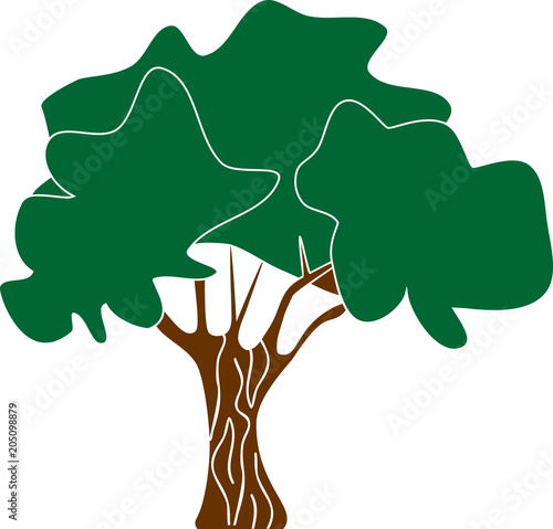 Stylized deciduous tree with green crown on white background