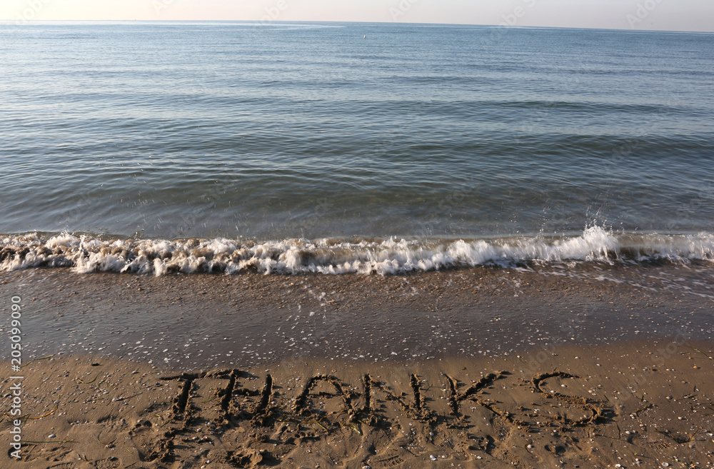 text THANKS on the sand of the beach text THANKS on the sand of the beach