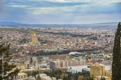 TBILISI  GEORGIA - APRIL 3  2018  Panoramic view of Tbilisi town