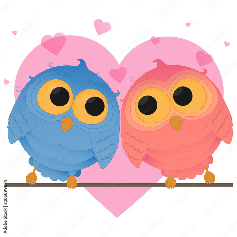 Cartoon couple owl girl and boy