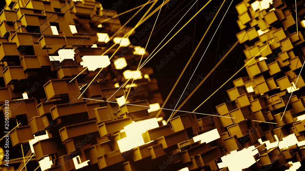 Abstract background with random square and rectangular shapes. Connection concept. Bright segment. Detail 3d render with depth of field. Abstract background with random square and rectangular shapes. Connection concept. Bright segment. Detail 3d render with depth of field.