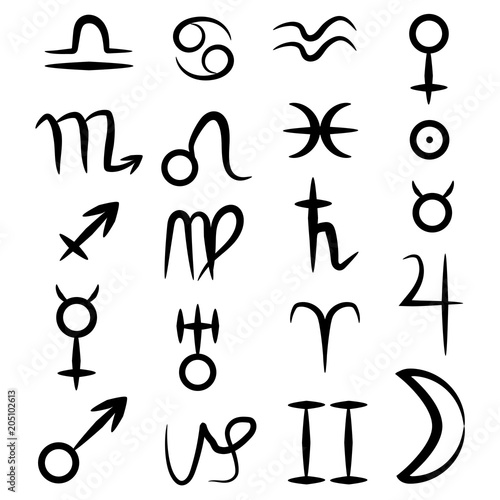 chiromancy and astrology sings set, vector drawing illustration