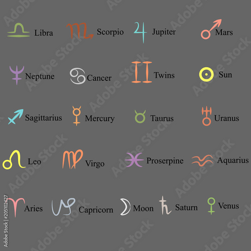 chiromancy and astrology sings set, vector drawing illustration