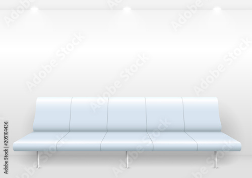Modern sofa in the waiting area of the airport or hospital. Station. Seats for passengers. Vector graphics.