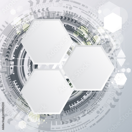 Technology background and abstract digital tech circle with various technological elements. Vector illustration. EPS 10.