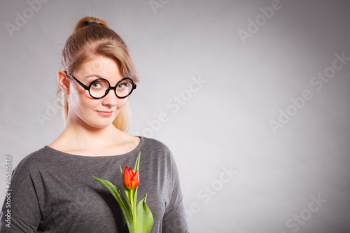 Beauty woman with tulip flower.