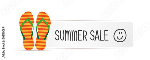 summer sale banner mir orange gestreiften flipflops und smiley
