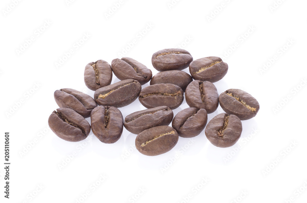 fresh roasted coffee beans isolated on white background. fresh roasted coffee beans isolated on white background.