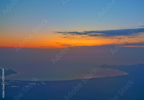 Aerial shot at dawn over Formentor and Alcudia peninsulas