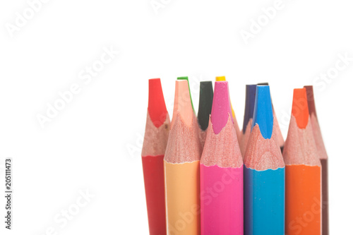 Color pencils isolated on white background, close up