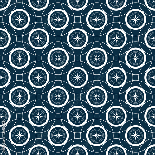 Mariner compas sseamless pattern with intersecting circles