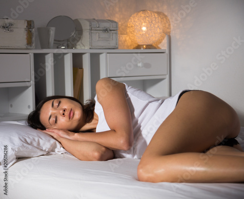 Sexy girl in panties sleeping on white sheet in bed Stock Photo Adobe Stock Adult Picture