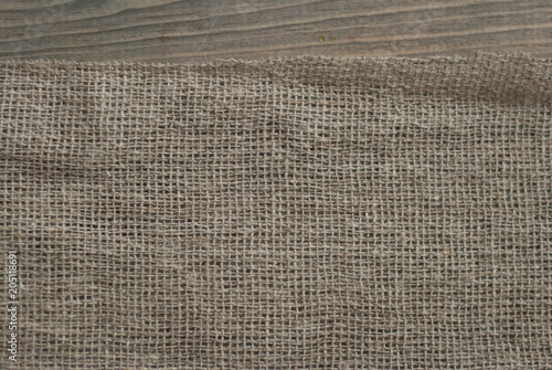 Burlap Rustic Texture on Wooden Table Background