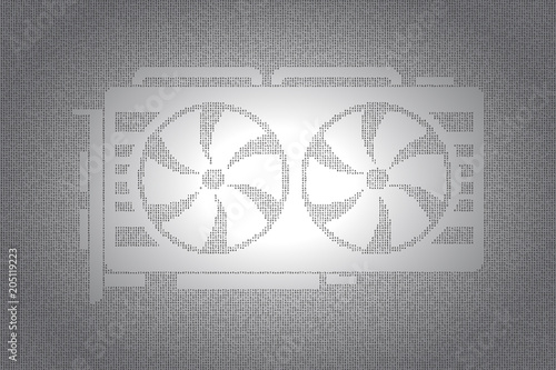 Cryptocurrency GPU mining. A stream of hexadecimal code on background. Video card technology illustration.
