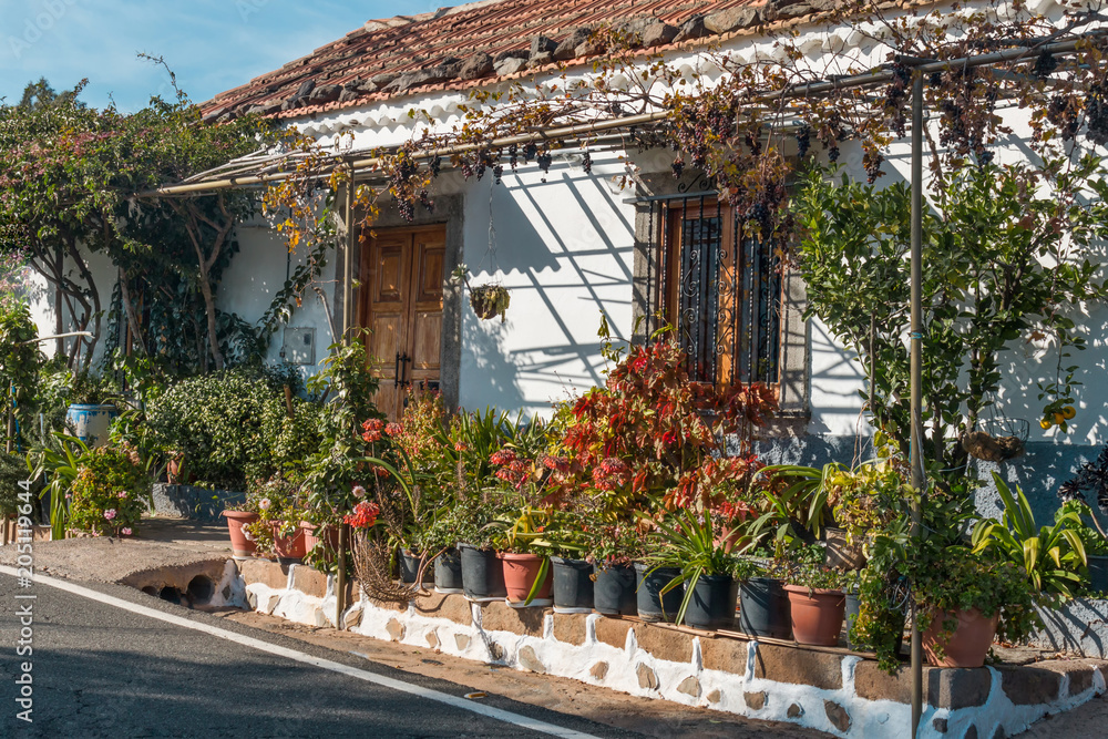 Blumengarten vor einem Haus in den Bergen von Gran Canaria