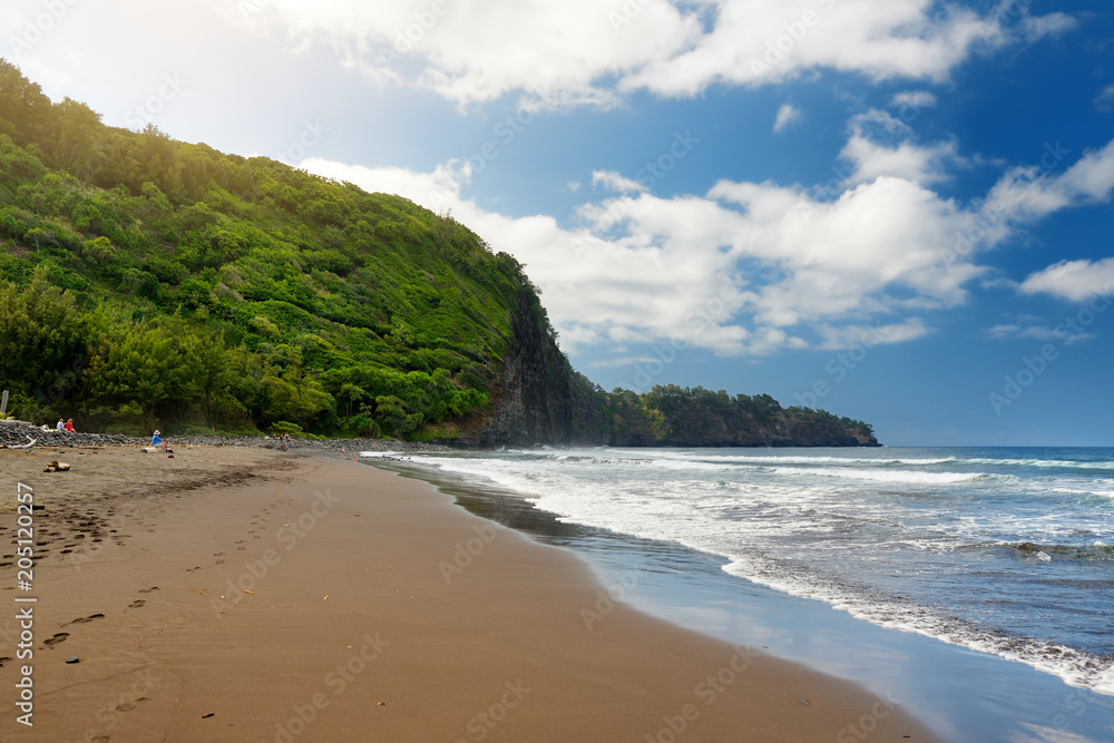 Stunning view of rocky beach of Pololu Valley on Big Island of Hawaii