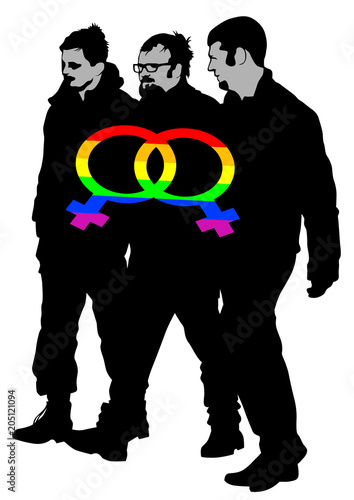 People of with large flags on white background