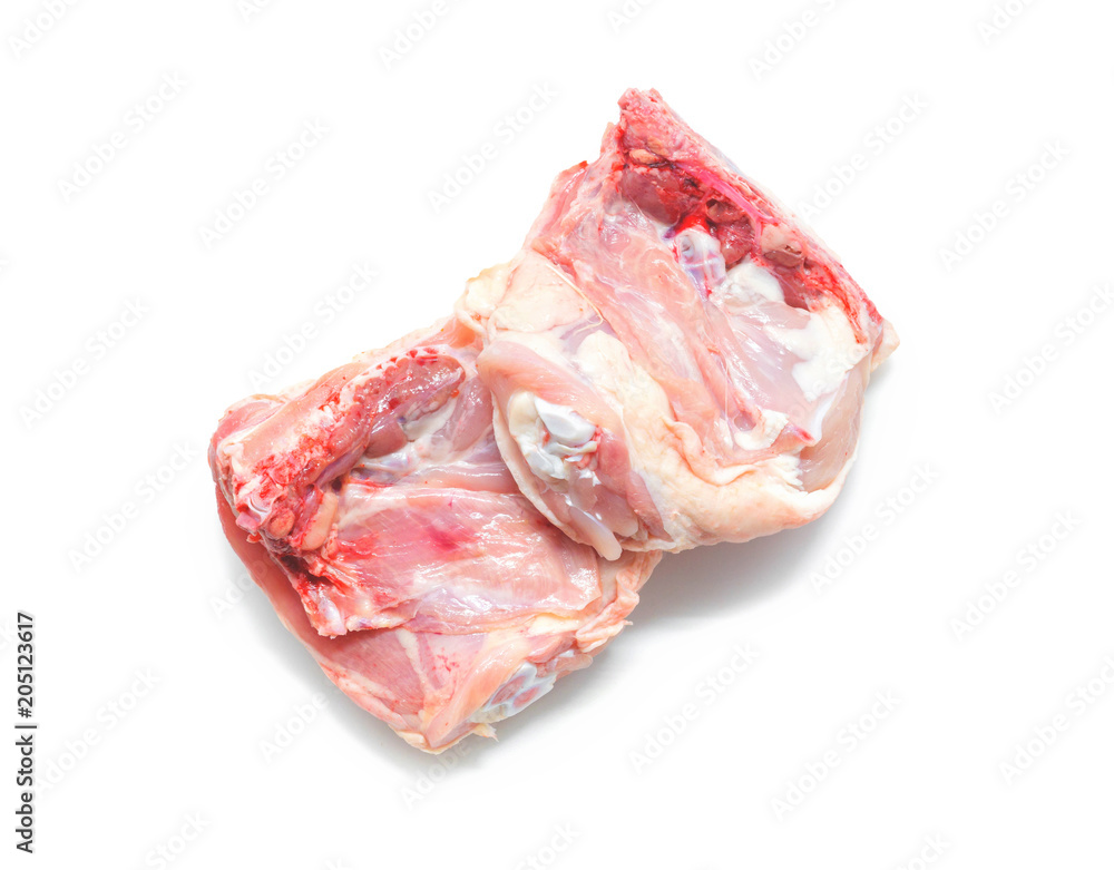 Raw chicken thighs isolated on white background. Organic Chicken. Healthy food.