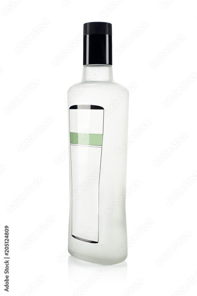 Glass bottle for alcohol such as vodka, cognac, whiskey with label Glass bottle for alcohol such as vodka, cognac, whiskey with label